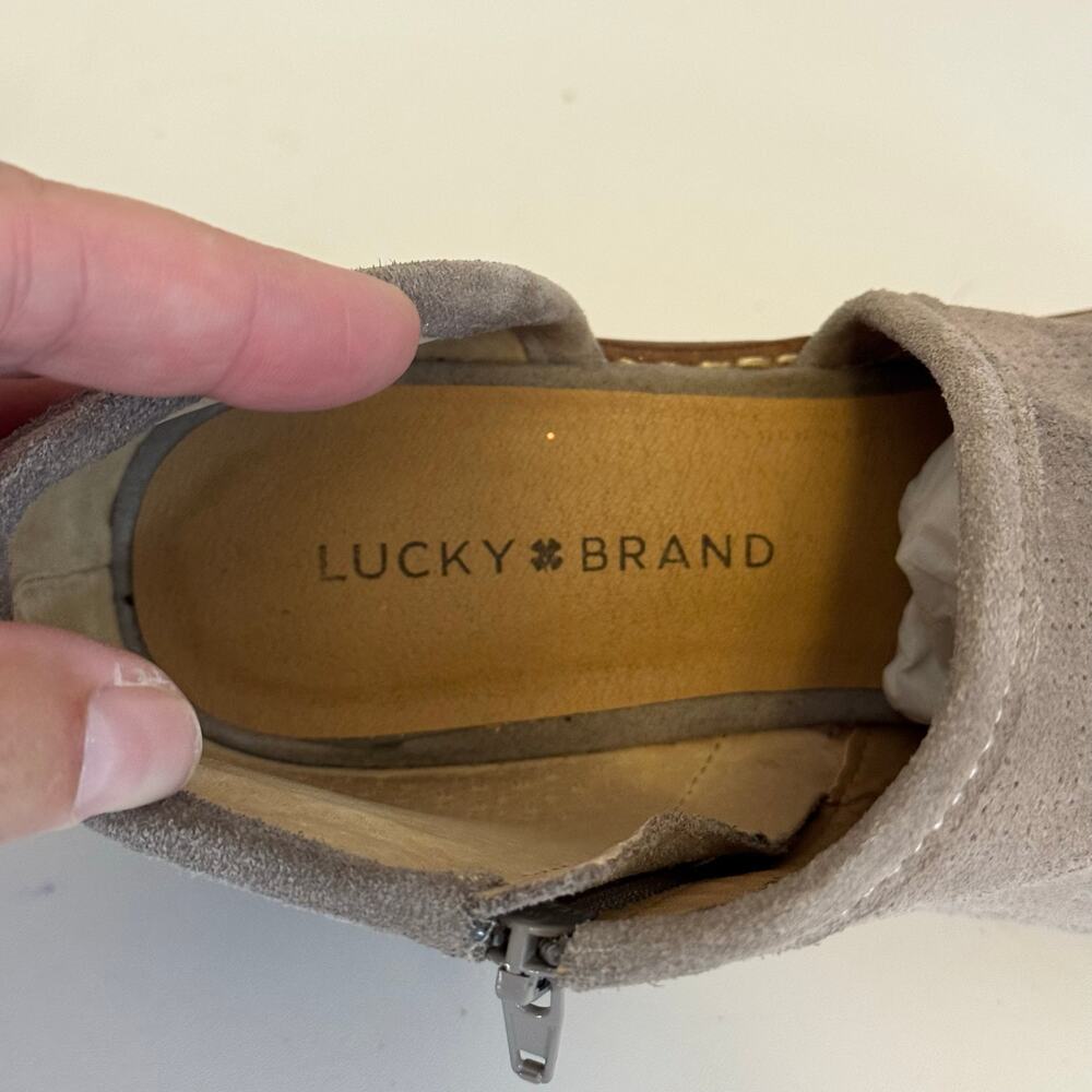 Lucky Brand Felixah D'Orsay Bootie Womens 10M Gray Almond Toe Perforated Suede - Picture 9 of 9